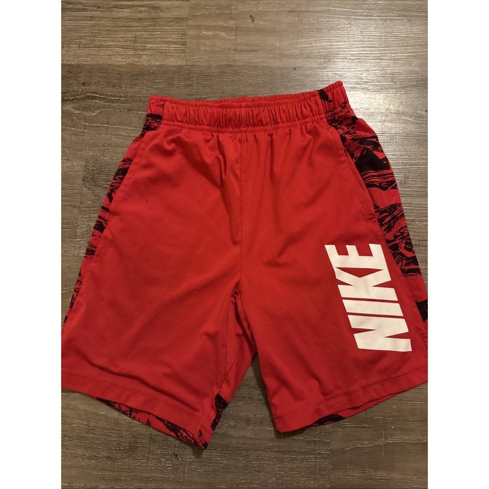 Nike Athletic Shorts Youth Medium Red White Spellout Lightweight Dri-fit EUC